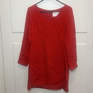 Hugo Buscati Womens Back Zip Long Sleeve V Neck Mini 100% Silk Dress Red Size 6‎